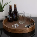 Kate and Laurel Lipton Rustic Brown Round Decorative Wood Tray with Metal Handles thumbnail 5