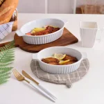 MALACASA 2-Piece White Oval Porcelain Bakeware Set - 9.5 in. and 11.25 in. Ceramic Baking Dishes thumbnail 2