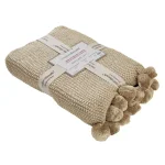 MODERN THREADS Sand Cotton Cable Knit Throw Blanket with Pom Poms thumbnail 2