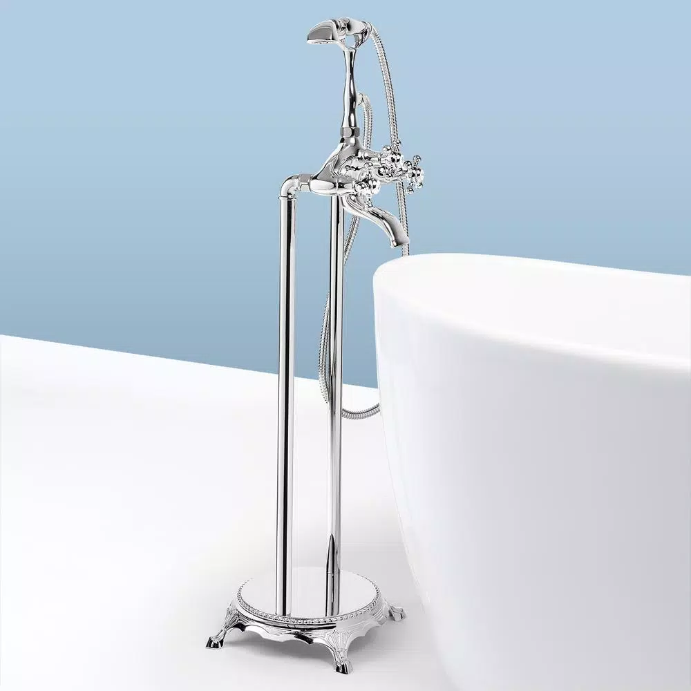 AKDY 3-Handle Freestanding Claw Foot Tub Filler with Telephone Hand Shower, Chrome