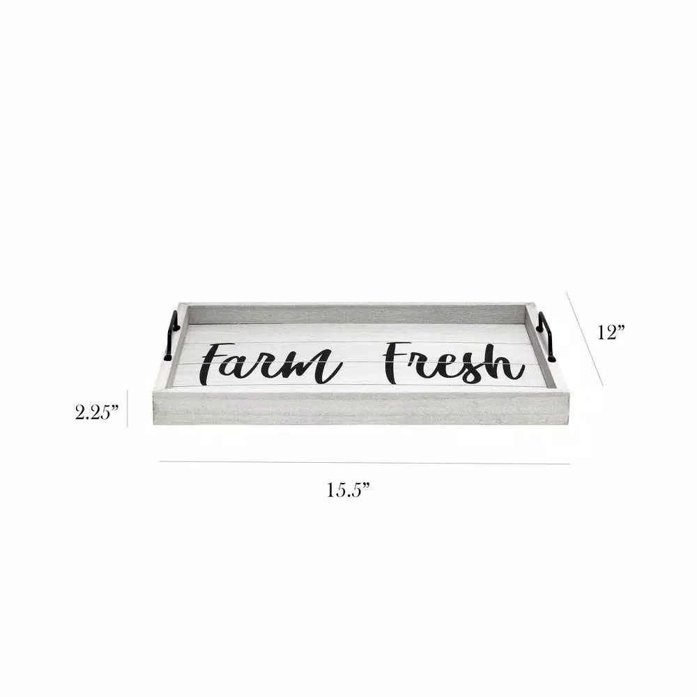 Elegant Designs Farm Fresh Gray Wash Decorative Wood Serving Tray with Black Metal Handles