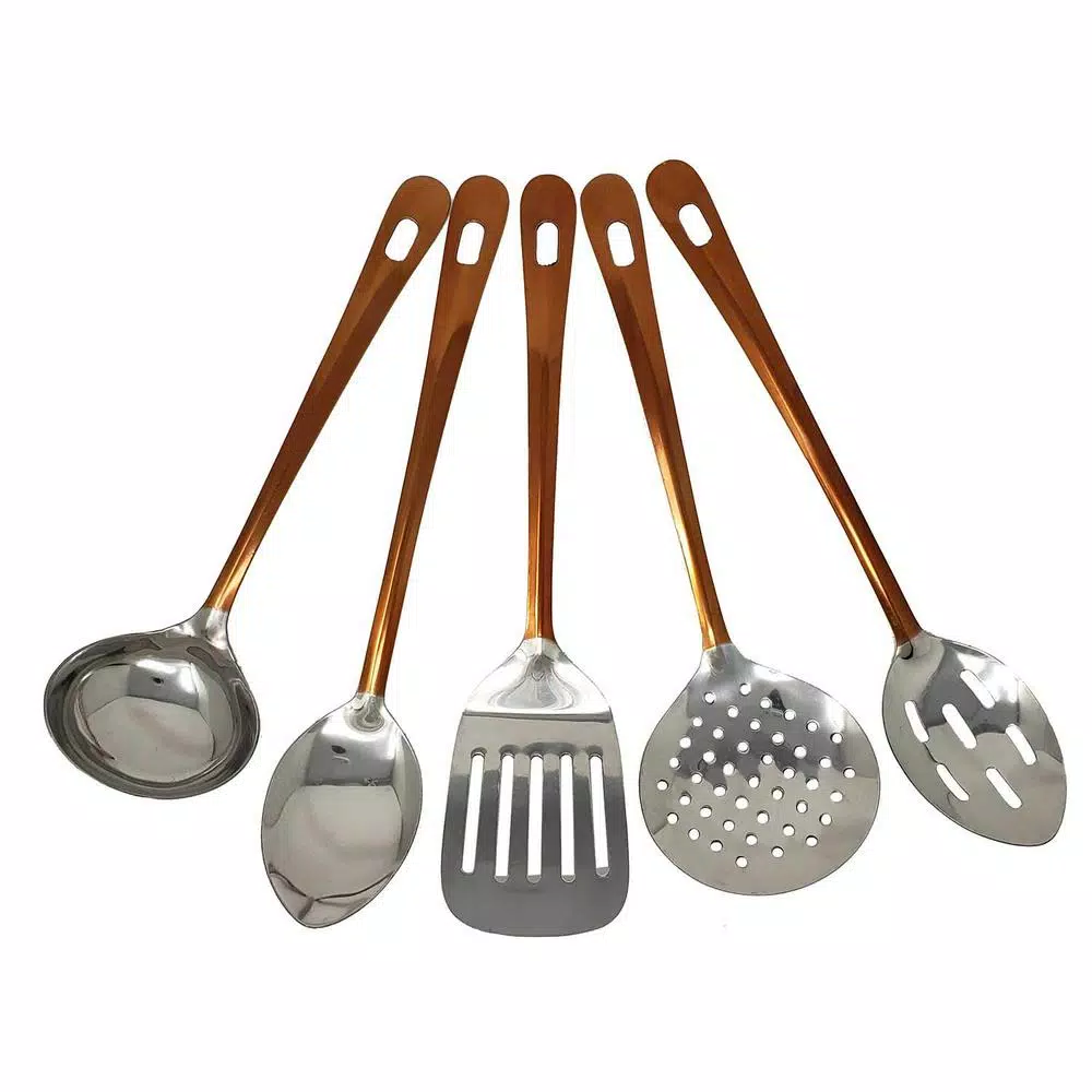 LavoHome 5-Piece Copper and Stainless Steel Serving Utensil Set - Professional Kitchen Tools