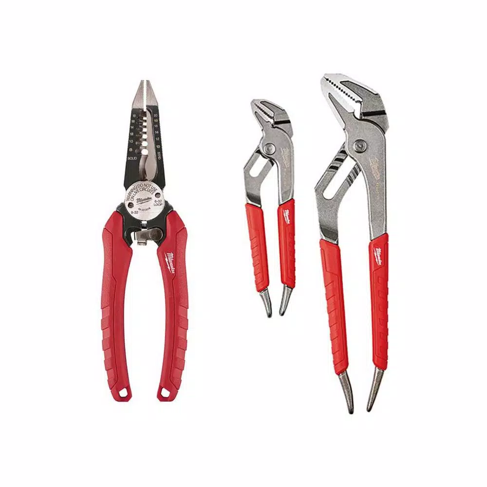 Milwaukee 3-Piece Electrician Pliers Set: 6-in-1 Wire Strippers & Straight-Jaw Ream/Punch Pliers