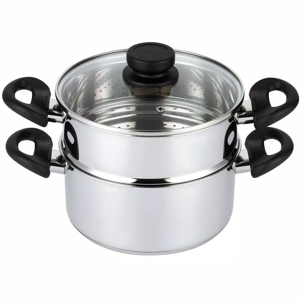 Mockins 3-Piece Stainless Steel Steamer Pot Set with 3 Qt. Saucepot and 2 Qt. Steamer Insert