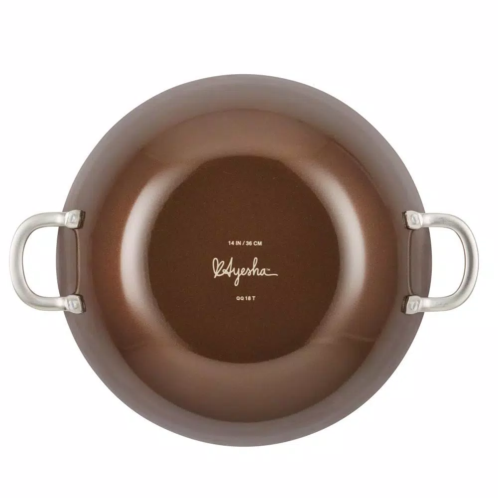 Ayesha Curry Ayesha Home Collection 14 in. Porcelain Enamel Nonstick Aluminum Wok, Brown Sugar