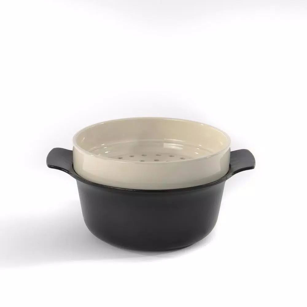 BergHOFF Ron 3-Piece Stoneware Steamer Insert and Covered Bowl Set, White