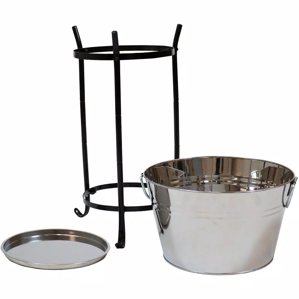 Sunnydaze Decor 5-Gallon Stainless Steel Ice Bucket Cooler with Iron Stand and Serving Tray