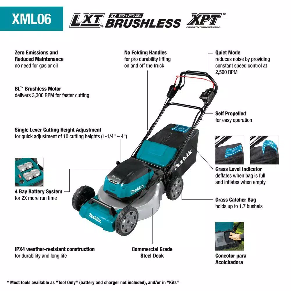 Makita 18 in. 36V LXT Brushless Self-Propelled Cordless Lawn Mower Kit with 4 5.0 Ah Batteries and Charger