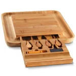 Bambusi Bambsi Bamboo Cheese Board and Cutlery Set with Slide Out Drawer and 4 Utensils thumbnail 1