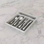 Lavish Home 5-Compartment White Silverware Drawer Organizer with Non-Slip Rubber Liner thumbnail 3