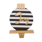 Glitzhome 6.89 in. Striped Wooden and Metal Stocking Holder with Joy Design thumbnail 1