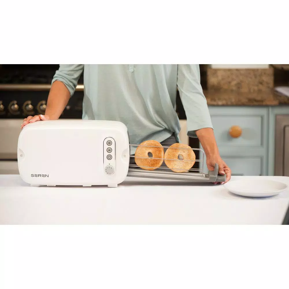 BergHOFF Seren 3-Slice White Wide Slot Toaster with Crumb Tray and Side Loading Design