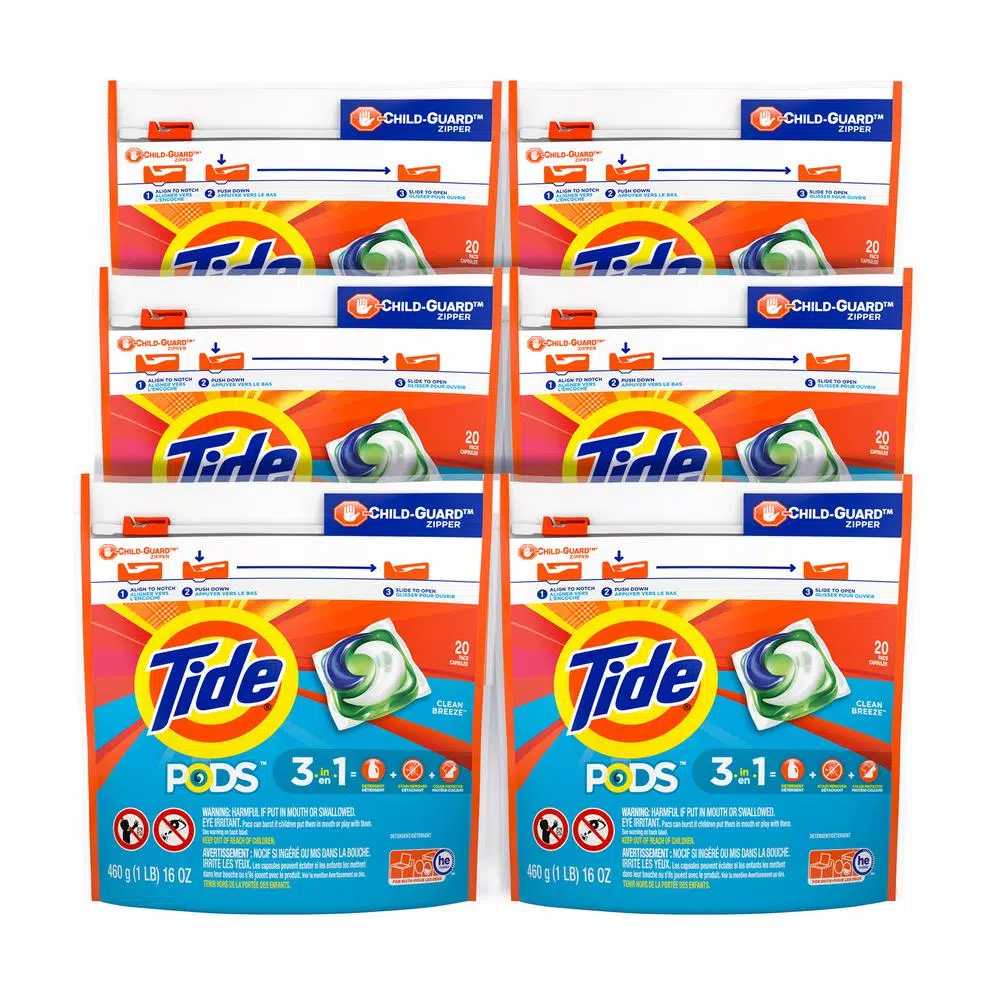 Tide PODS Laundry Detergent Pods, Clean Breeze Scent, 20-Count (6-Pack)