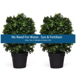 Costway 24 in. Artificial Boxwood Topiary Ball Tree Set of 2 - Indoor/Outdoor Faux Greenery thumbnail 5