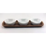 BergHOFF Eclipse 4-Piece Porcelain Snack Bowl Set with Cork Tray, White thumbnail 3