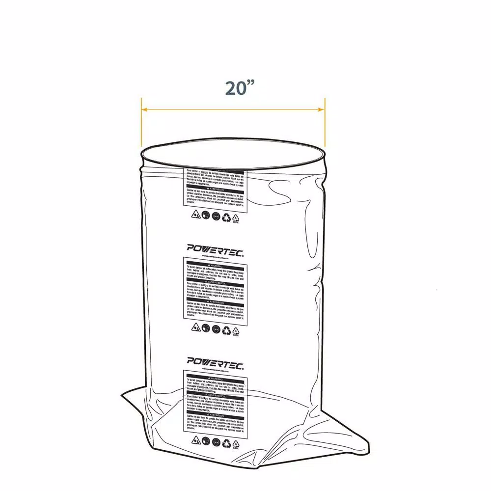 POWERTEC 20 in. x 43 in. Clear Plastic Dust Collection Bags, 5-Pack