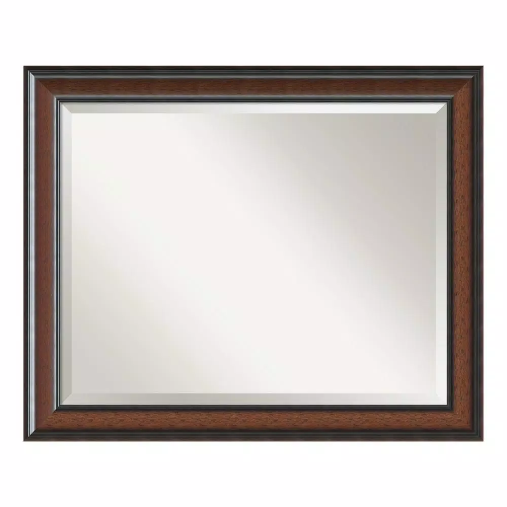 Amanti Art Cyprus 32.75 in. W x 26.75 in. H Walnut Wood Framed Beveled Edge Rectangular Bathroom Mirror