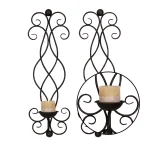 LITTON LANE 25 in. Black and Gold Iron Scrollwork Candle Sconce Set of 2 thumbnail 3