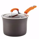 Rachael Ray 3-Quart Hard-Anodized Aluminum Nonstick Saucepan with Glass Lid, Orange and Gray thumbnail 1