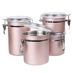Creative Home Rose Gold Stainless Steel Canister Set, 4-Piece Airtight Food Storage Containers with Locking Clamp thumbnail 2