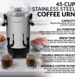 Nostalgia 45-Cup Stainless Steel Quick Brewing Coffee Urn with Double Spigot thumbnail 2