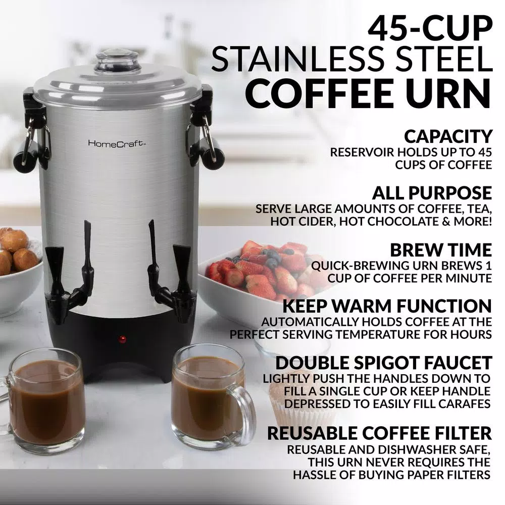 Nostalgia 45-Cup Stainless Steel Quick Brewing Coffee Urn with Double Spigot