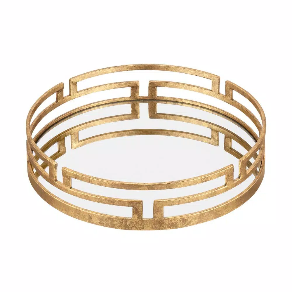 Home Decorators Collection Gold Metal Decorative Round Mirror Tray