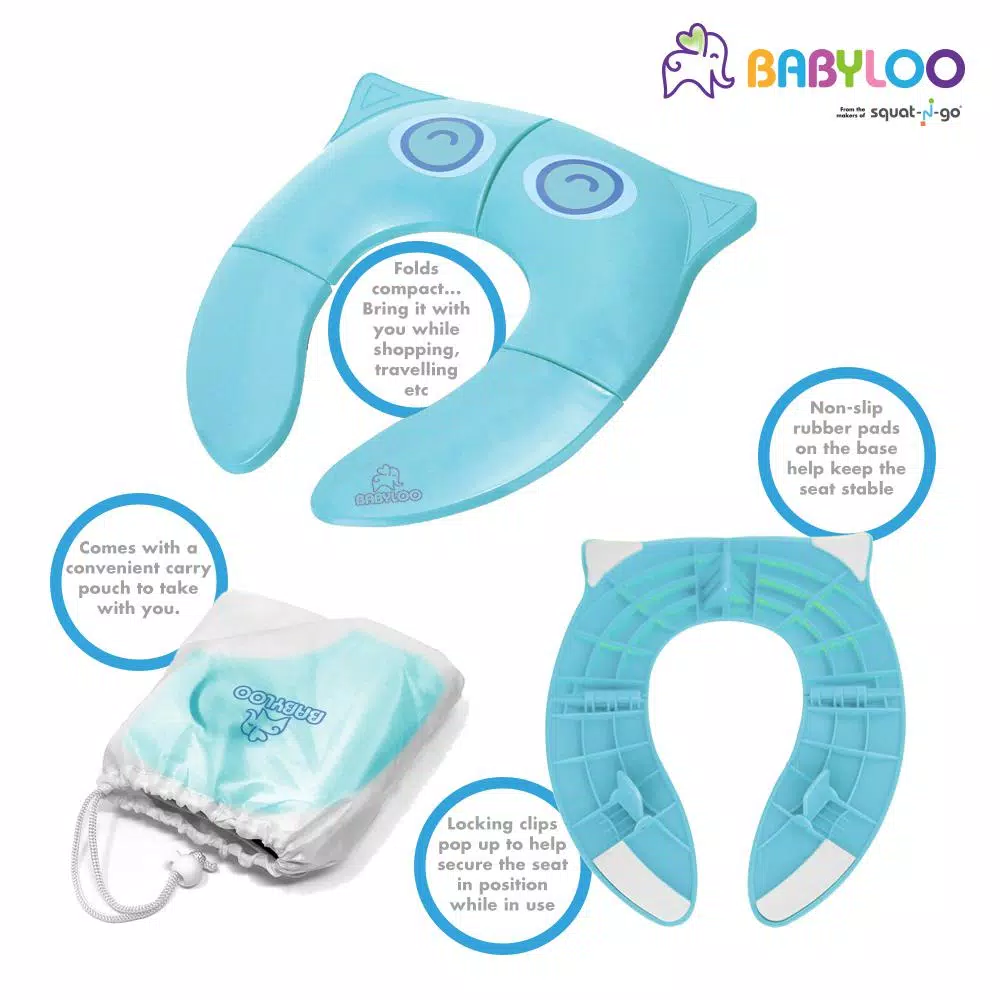 Babyloo Blue Owl Folding Toilet Seat with Travel Bag for Toddlers