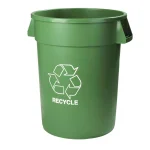Carlisle Bronco 32 Gallon Round Green Recycling Trash Can, Lidless with Recycling Logo (4-Pack) thumbnail 1