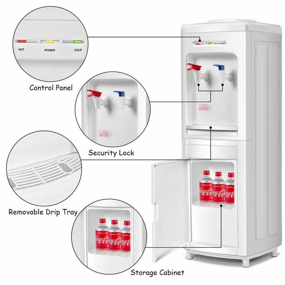 Costway Primo Electric Top-Loading Water Dispenser with Storage Cabinet, White