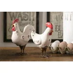 Unbranded Quinn Roosters Set of 2 - White Distressed Ceramic Farmhouse Decor thumbnail 1