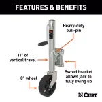 CURT Marine Trailer Jack with 8" Wheel, 1,500 lbs. Capacity, 10" Travel thumbnail 3