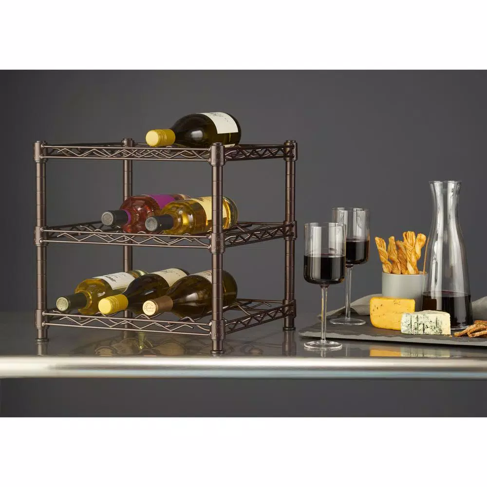 HDX 3-Shelf Countertop Wire Wine Rack, 12-Bottle Capacity, Antique Bronze Steel