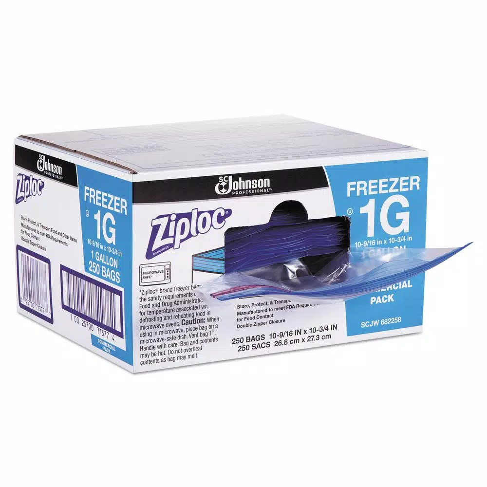 Ziploc 1 Gal. Clear Double Zipper Freezer Bags, 2.7 mil, 250 Count Carton