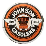 Unbranded Johnson Gasolene Time Tells Rustic Tin Button Decorative Sign, 24 in. thumbnail 1