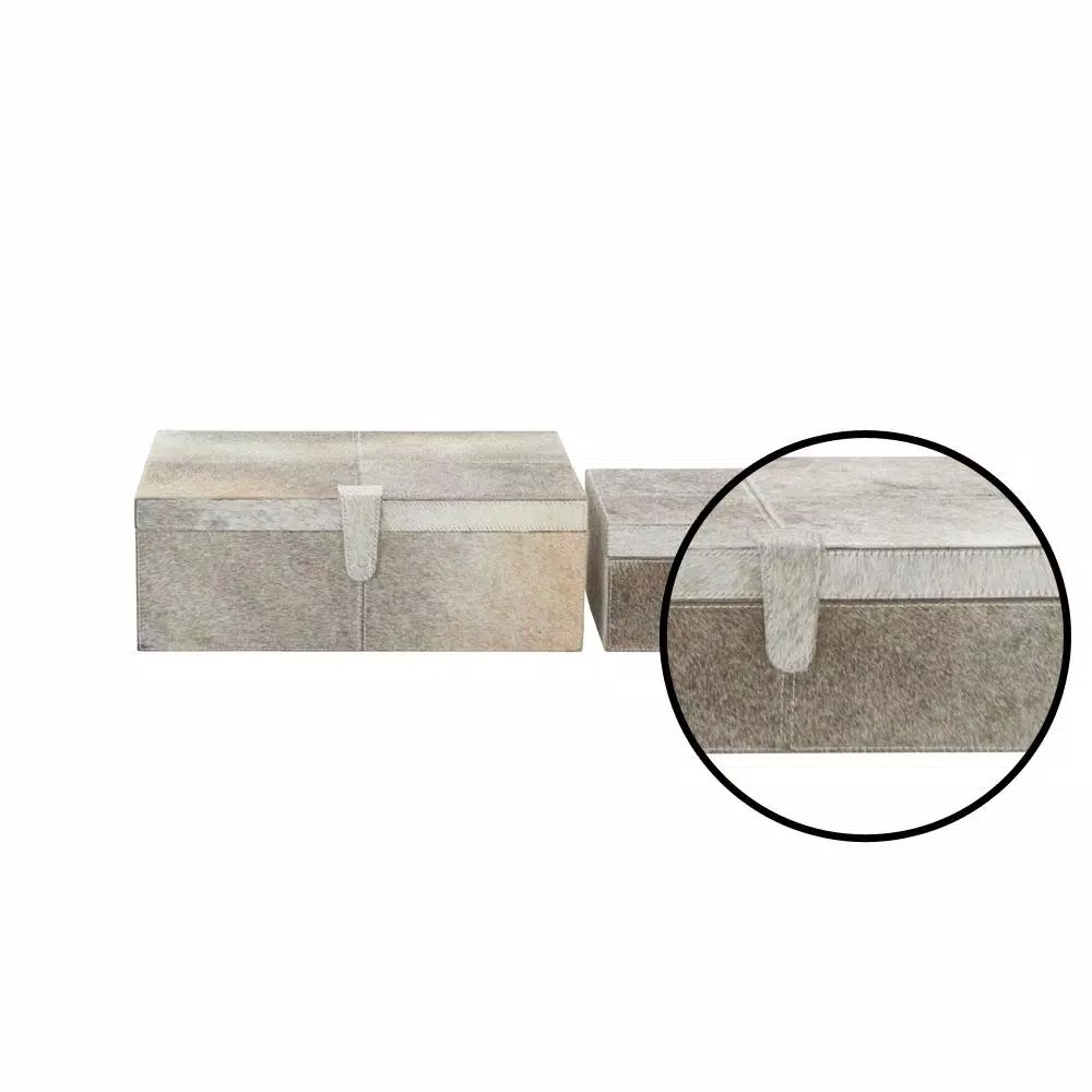 LITTON LANE Natural Reflections Gray Leather Hide Decorative Box Set of 2