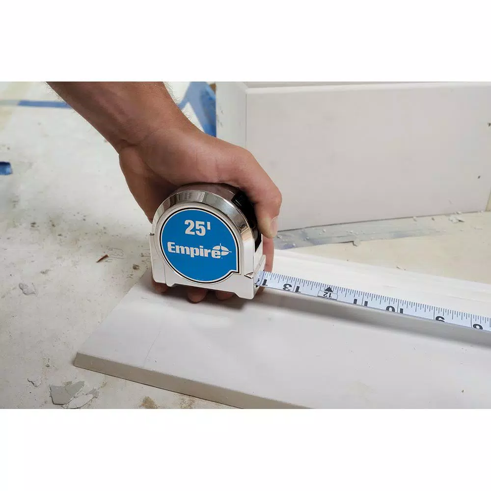 Empire Level 25 ft. Chrome Tape Measure with Nylon Coated Blade and 8 ft. Standout