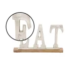 LITTON LANE 14 in. Silver Aluminum and Oak Brown Mango Wood EAT Standing Sign thumbnail 3