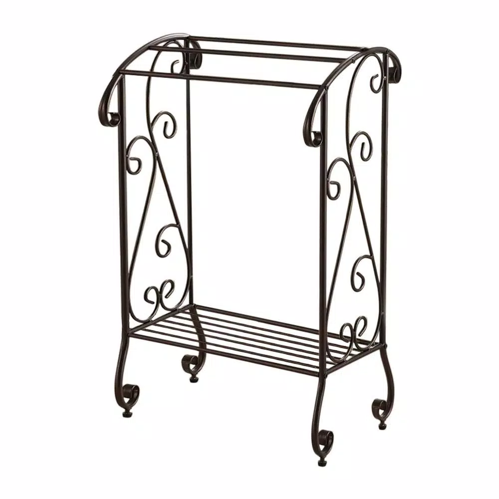 Kings Brand Furniture Classic Freestanding Towel Rack with 3 Bars and Shelf, Coffee Brown