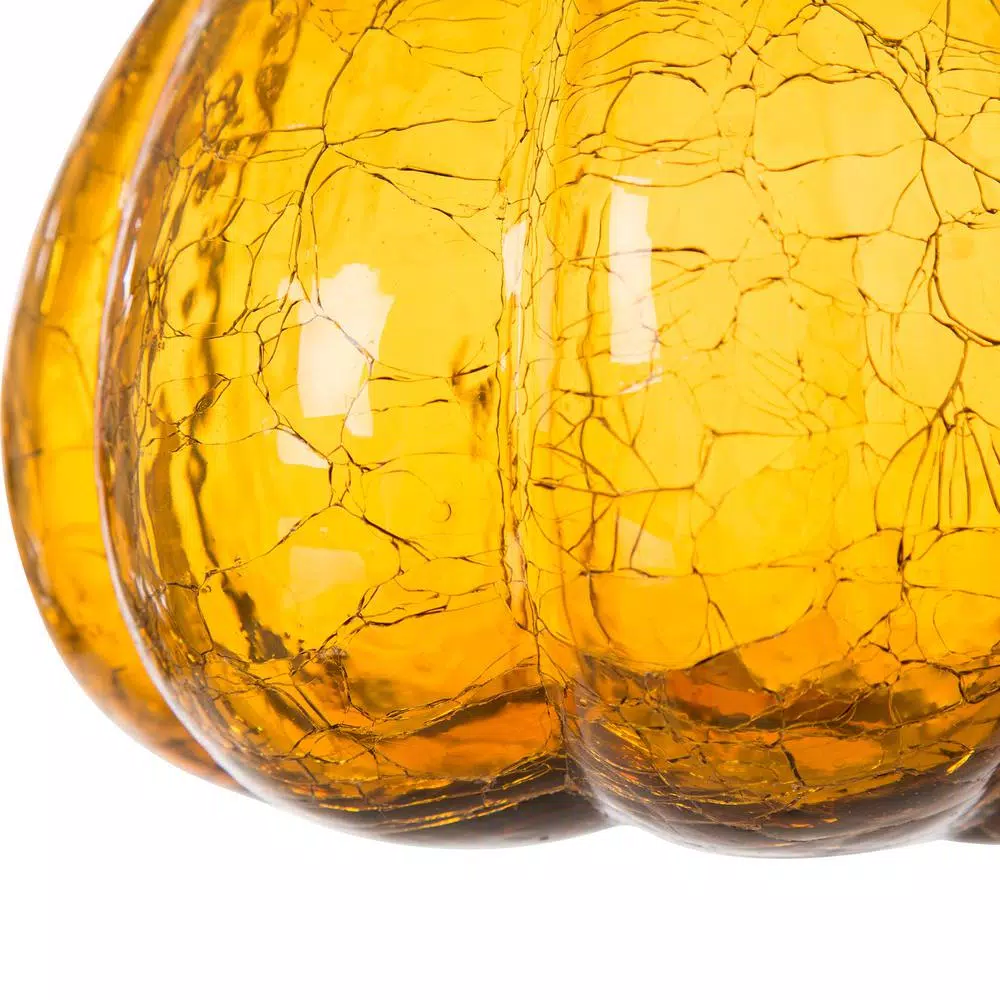 Glitzhome Amber Crackle Glass Pumpkin Set of 2, Handmade Indoor Tabletop Decor