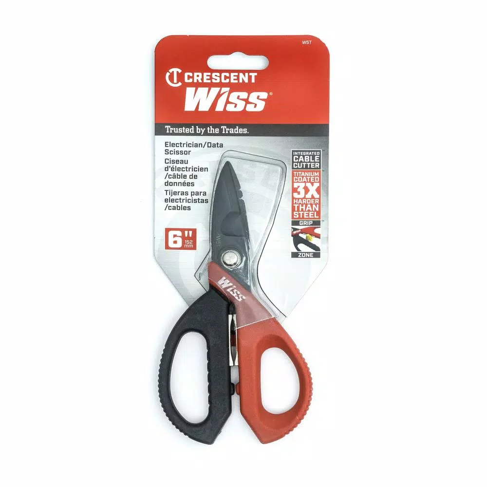 Wiss 6-3/8 in. Titanium Coated Electrician and Data Cable Scissors with Wire Strippers