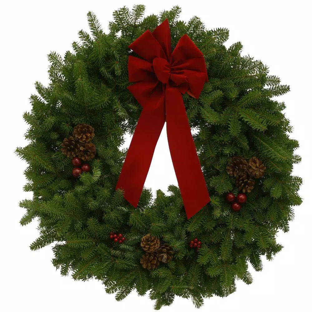 Worcester Wreath 30 in. Fresh Maine Balsam Fir Classic Holiday Wreath with Red Velveteen Bow