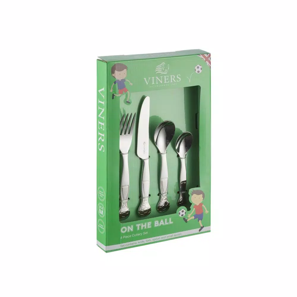 Viners On the Ball 4-Piece Stainless Steel Kids Cutlery Set with Soccer Ball Handles