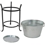 Sunnydaze Decor Pebbled Galvanized Steel 5-Gallon Ice Bucket Drink Cooler with Stand and Tray thumbnail 5