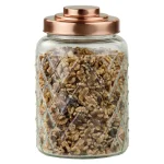 Unbranded Large 114.96 oz Glass Kitchen Canister with Ornate Etched Detail and Copper Steel Lid thumbnail 1