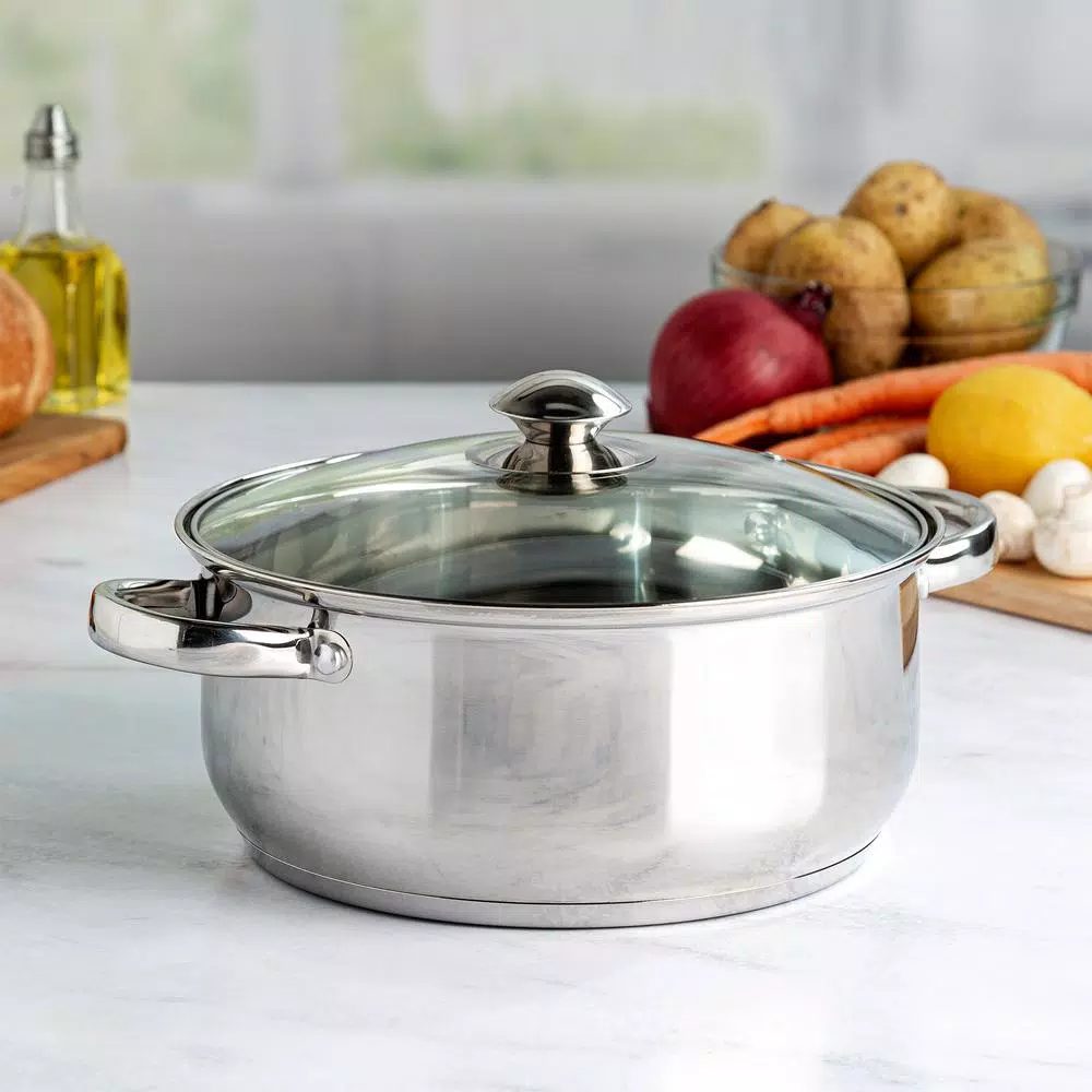 Ecolution Pure Intentions 5 Qt. Round Stainless Steel Dutch Oven with Glass Lid