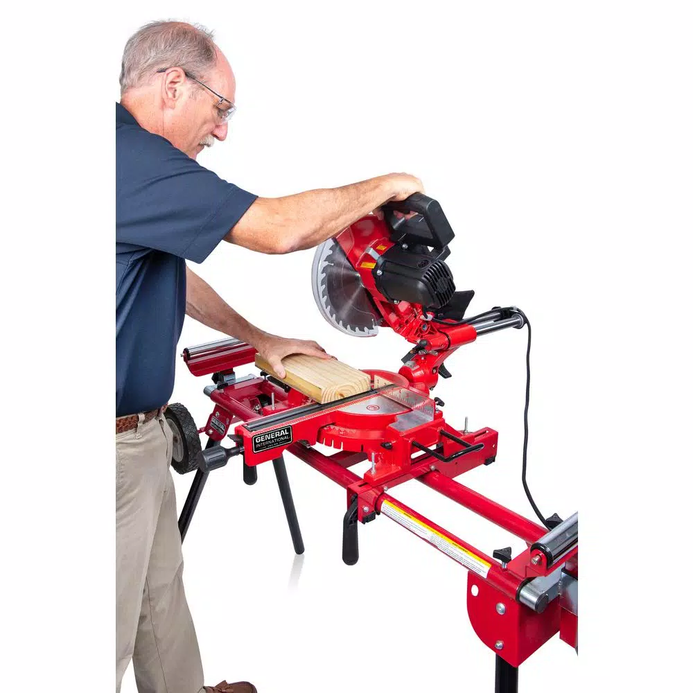 General International 10 in. 15 Amp Sliding Compound Miter Saw with Heavy-Duty Miter Saw Stand Bundle