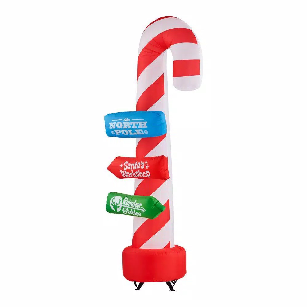 Airblown 8 ft. Inflatable Candy Cane with Directional Stacking Signs Holiday Decoration