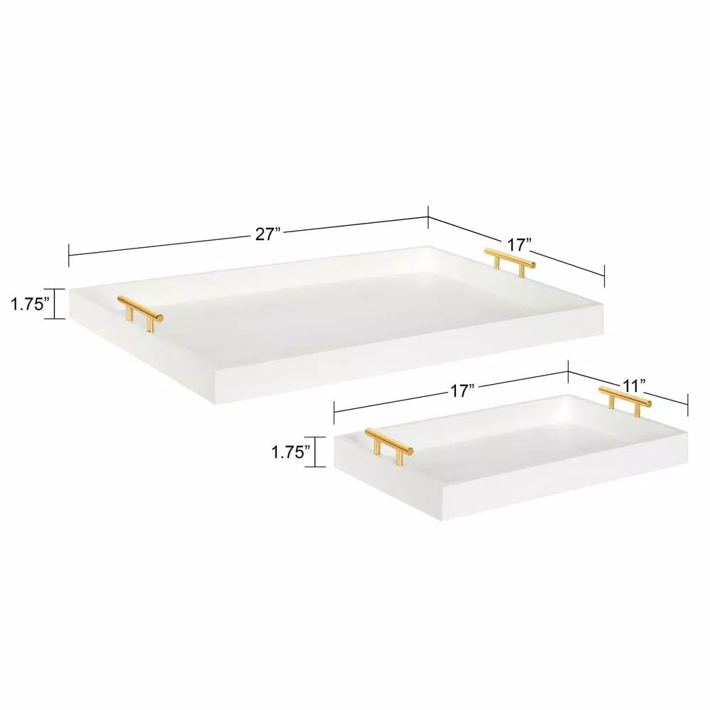 Kate and Laurel Lipton 2-Piece Modern Glam Decorative Tray Set, White and Gold Wood Trays