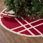 VHC Brands 60 in. Red Margot Farmhouse Christmas Tree Skirt with Diamond Cut Lace thumbnail 4
